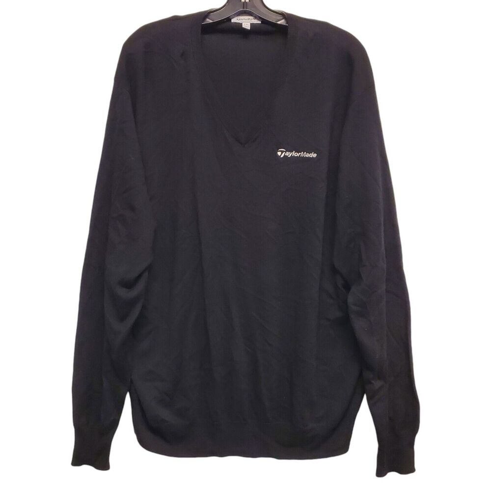 TAYLORMADE Sweater Mens XXL Black Pullover V-Neck MERINO WOOL Golf PETER MILLAR